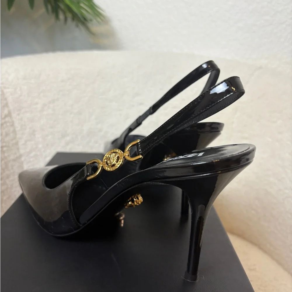 Sold-Versace Black Slingback Heels with Medusa 85mm 38 - Picture 5 of 7